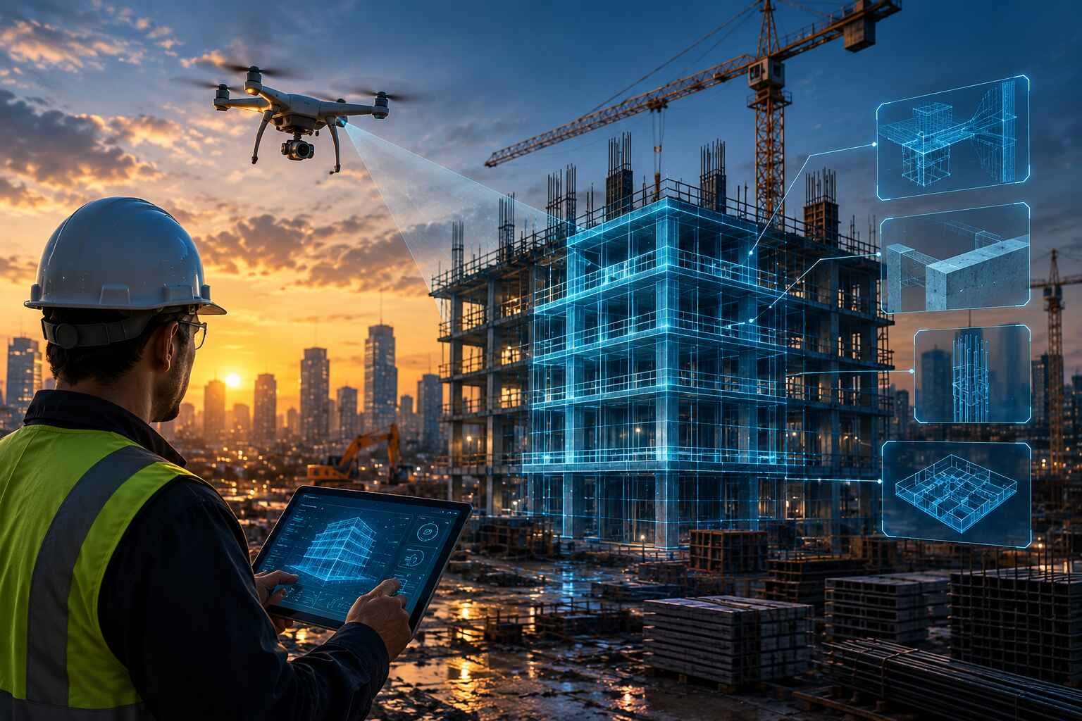 Construction team diagnosing business issues